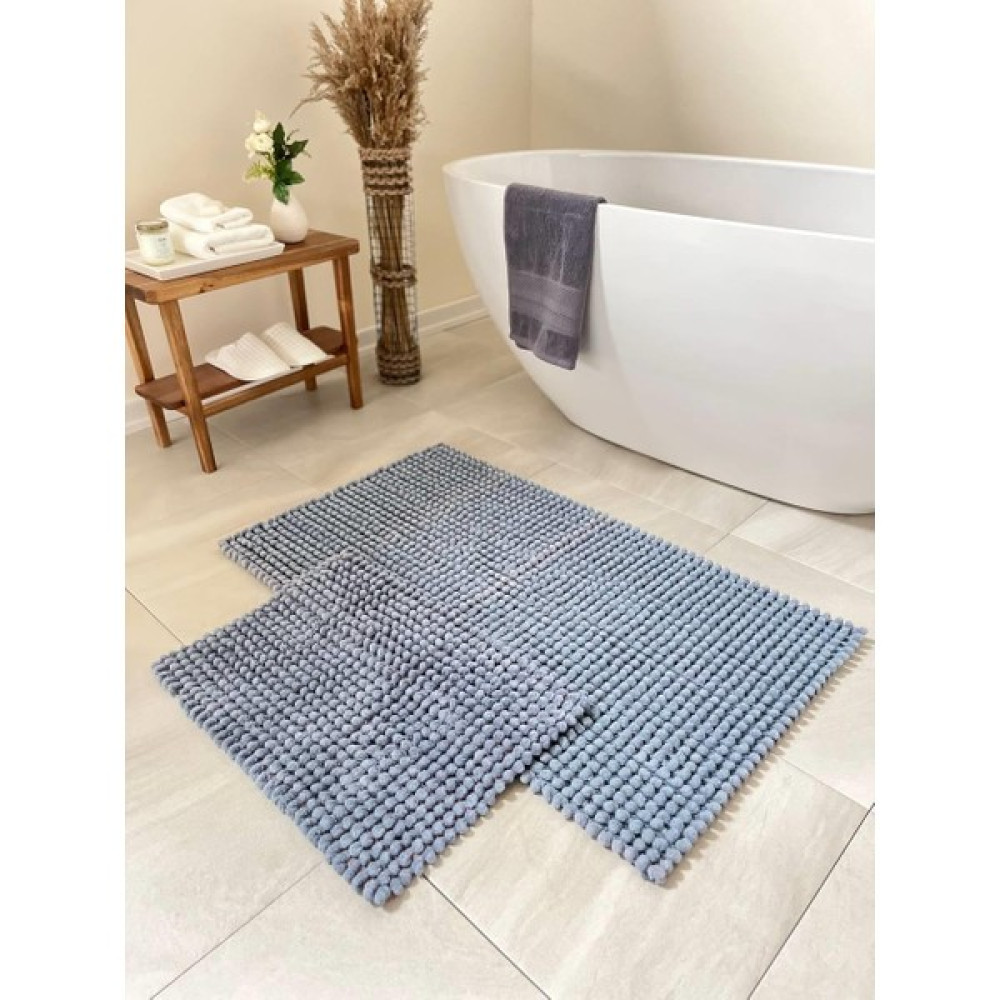 Bluenity Bubbles Doğal Pamuklu 2'li Banyo Paspas Seti 60X90+40X60 cm - Mavi Klozet Takımı Fiyatı