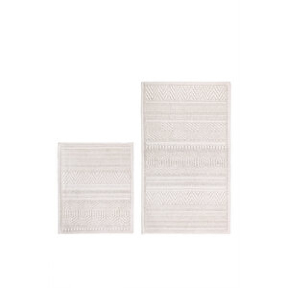 Bluenity Hat Doğal Pamuklu 2'li Banyo Kilim Seti 60x100+50x60 Cm - Ekru Banyo Halısı Fiyatı