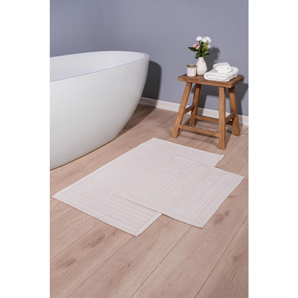 Bluenity Hat Doğal Pamuklu 2li Banyo Paspas Seti 60x100 50x60 Cm - Ekru Banyo Tekstili Fiyatı