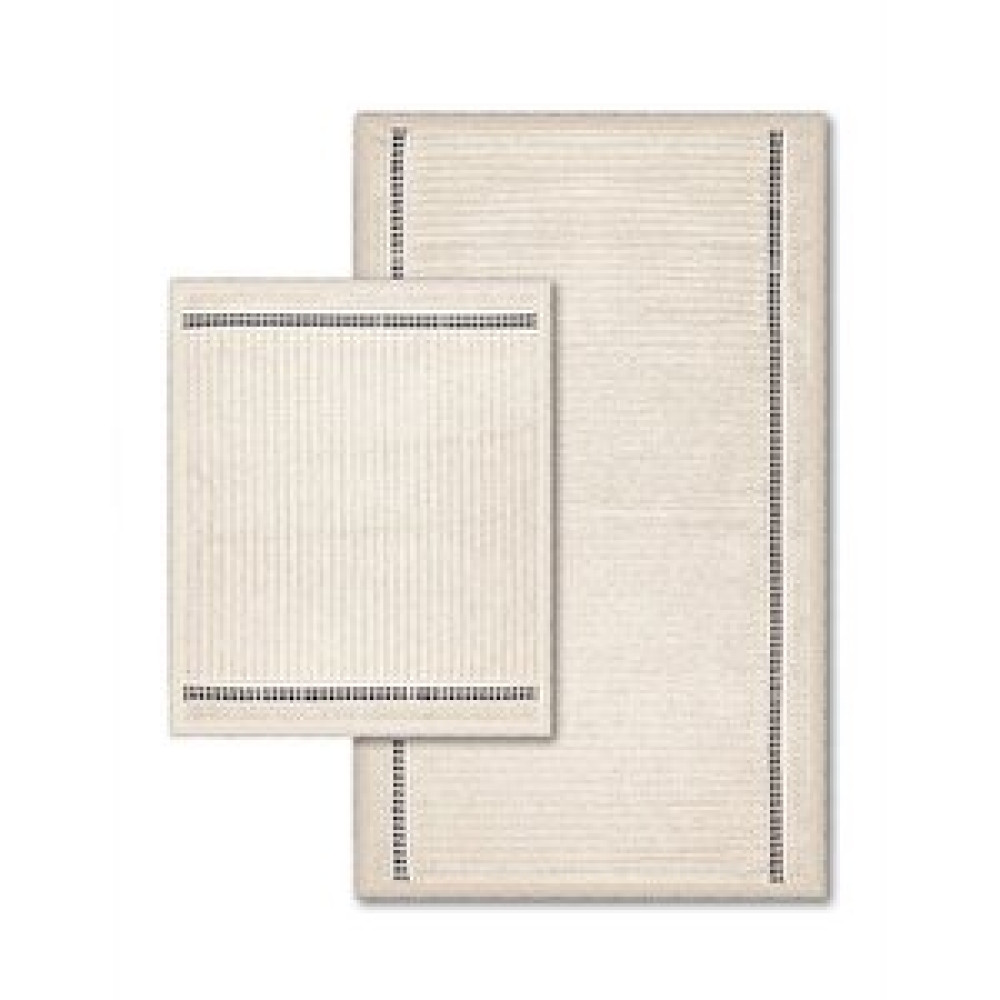 Bluenity Nice Doğal Pamuklu 2'li Banyo Kilim Seti 60x100+50x60 Cm - Ekru/lacivert Banyo Halısı Fiyatı