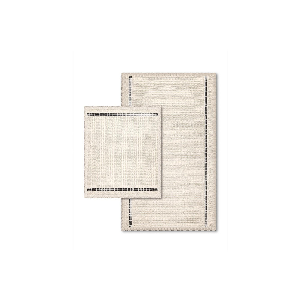 Bluenity Nice Doğal Pamuklu 2li Banyo Paspas Seti 60x100 50x60 Cm - Ekru/siyah Banyo Tekstili Fiyatı