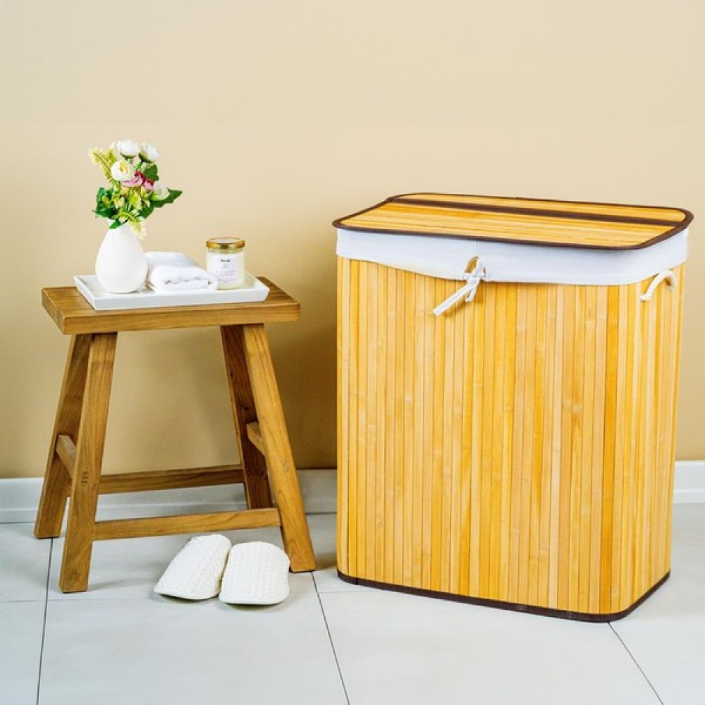 Bluenity Woody Katlanabilir Bambu 2 Bölmeli Çamaşır Sepeti 32X52X63 cm - Ahşap Sepet Fiyatı