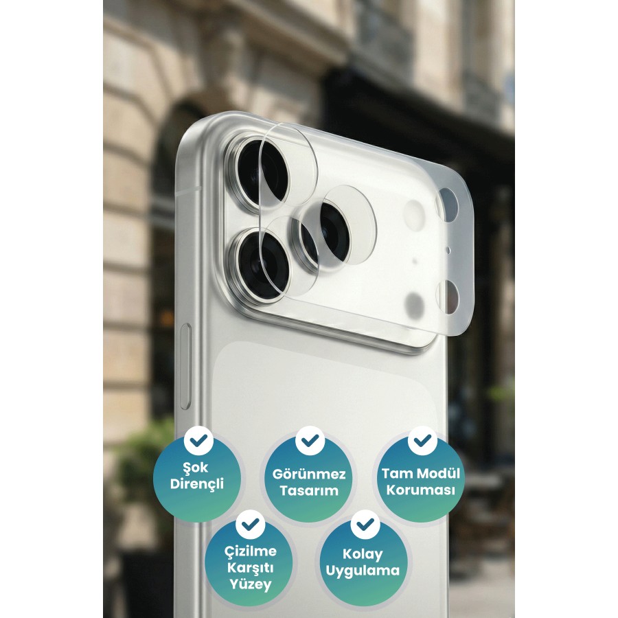 Blueo iPhone 17 Pro Max Uyumlu Görünmez Darbe Emici Lens Modülü Koruma Filmi - Şeffaf Cep Telefonu Fiyatı