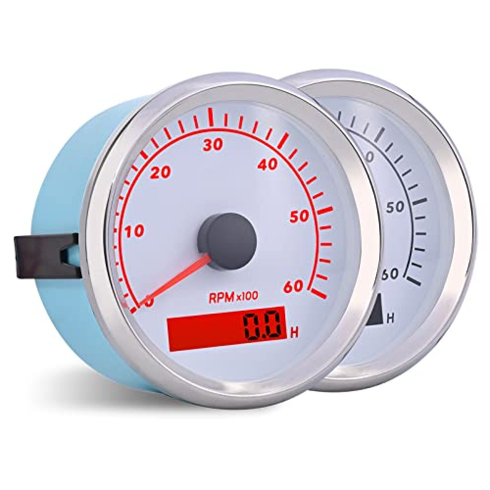 BLUERICE 6000RPM Motorcycle RPM Tachometer Gauge Boat Digital Tachometer 85mm Car Tacho Gauge for Auto Marine Yacht with Backlight 9-32V Waterproof