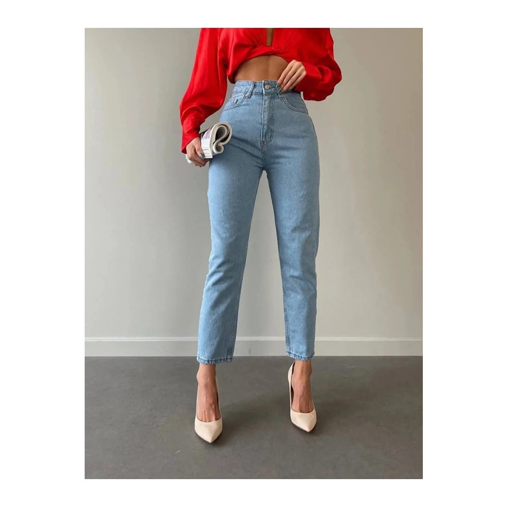 bluewoopss BLUE WOOPS Le Lis Yüksek Bel Likralı Mom Jeans Dar Paça Kot Pantolon XL Beden Bayan Jeans / Kot Pantolon Fiyatı