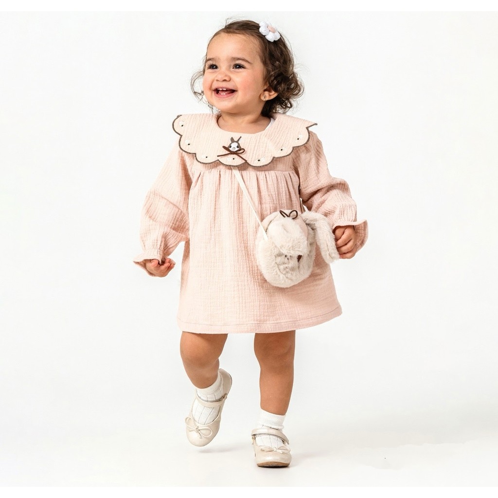 Blumi Kids Müslin Elbise & Çanta Seti – Pudra Giyim & İç Giyim Fiyatı