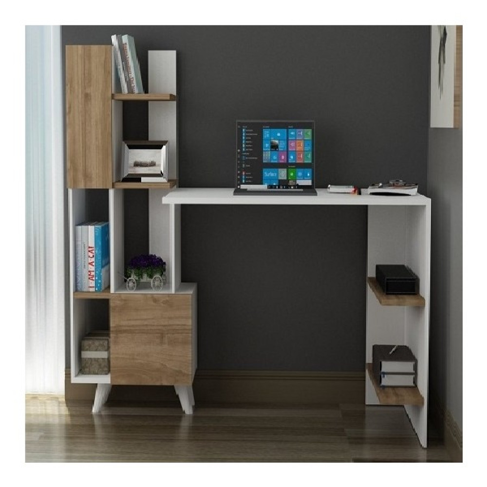 BMdekor Çalışma Masası Artema Beyaz Ceviz - Y: 120 cm D: 60 cm G: 170 cm - Beyaz - Ceviz Çalışma Masası Fiyatı