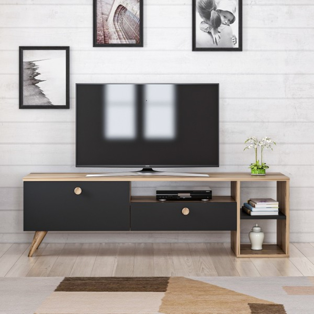 BMdekor TV Sehpası Pergo Antrasit Ceviz 150 cm Tv Ünitesi / Sehpası Fiyatı