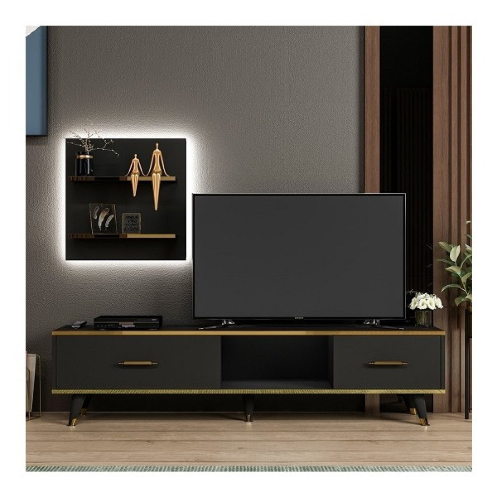 BMdekor Tv Ünitesi Avon Antrasit Gold Ledli 180 cm - Antrasit - Gold Tv Ünitesi / Sehpası Fiyatı