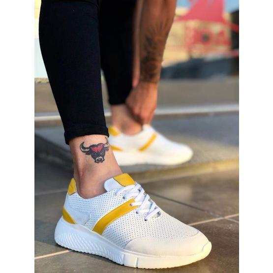 Boa BA0139 Sarı İçi Dışı Hakiki Deri Beyaz Sneakers Erkek Ayakkabı