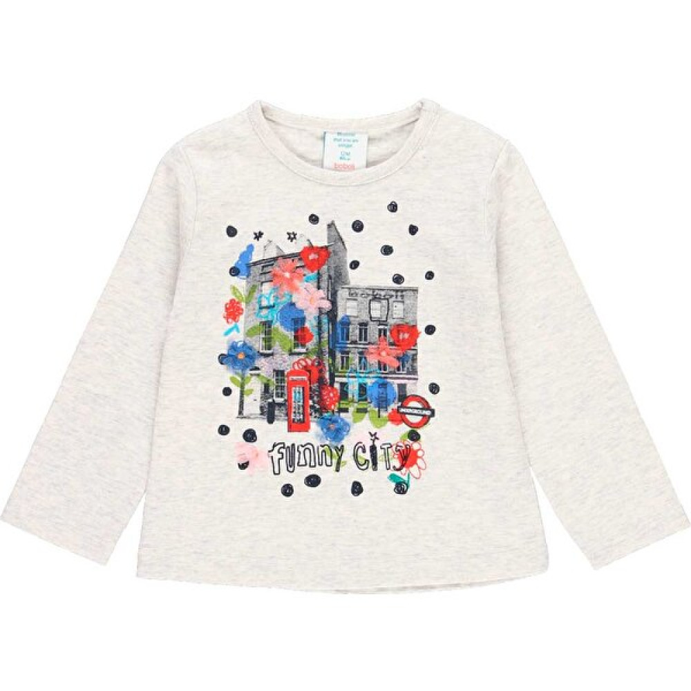 Boboli Kız Bebek Uzun Kollu Tişört Şehir Desenli Açık Gri Bebek T-shirt Fiyatı