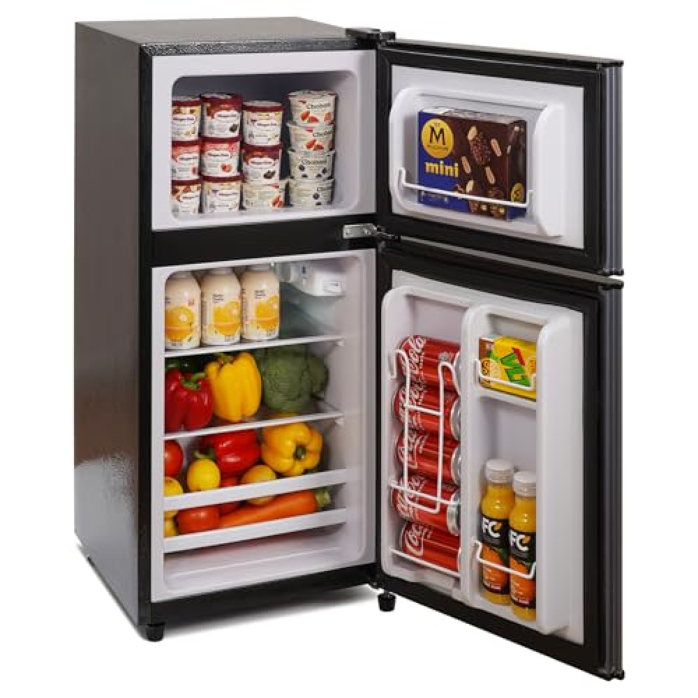 BODIOO Fridge with Freezer, 2.8 Cu.Ft, 7 Settings Temperature Adjustable, 2 Doors, Low Noise, Refrigerator for Living Room,Office,Kitchen and Apartment, Dark Gray