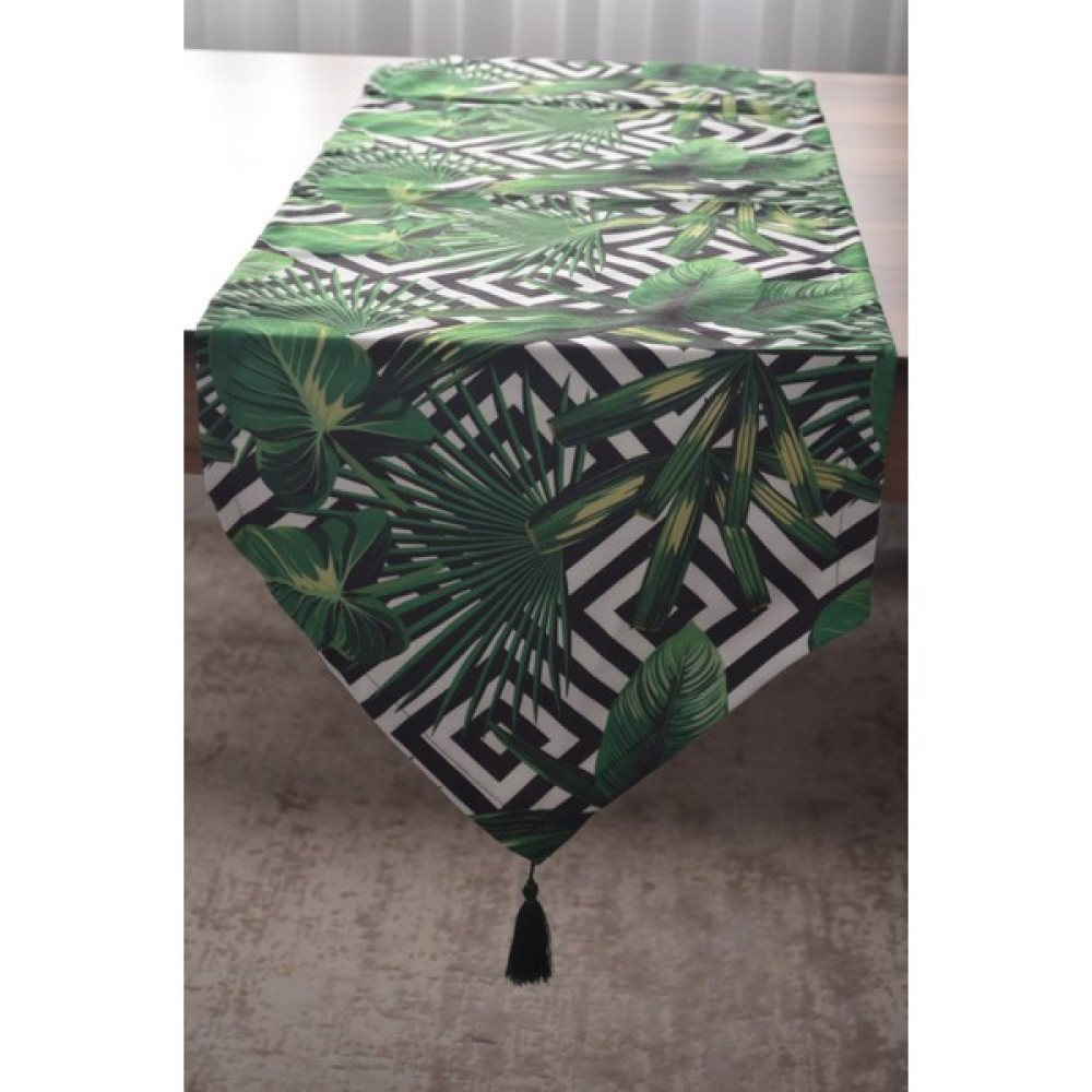 Bodurlar Kumaş Yaprak - Siyah Beyaz Geometrık Arka Plan Baskılı Runner - Renkli - 40 x 150 cm Amerikan Servis Fiyatı