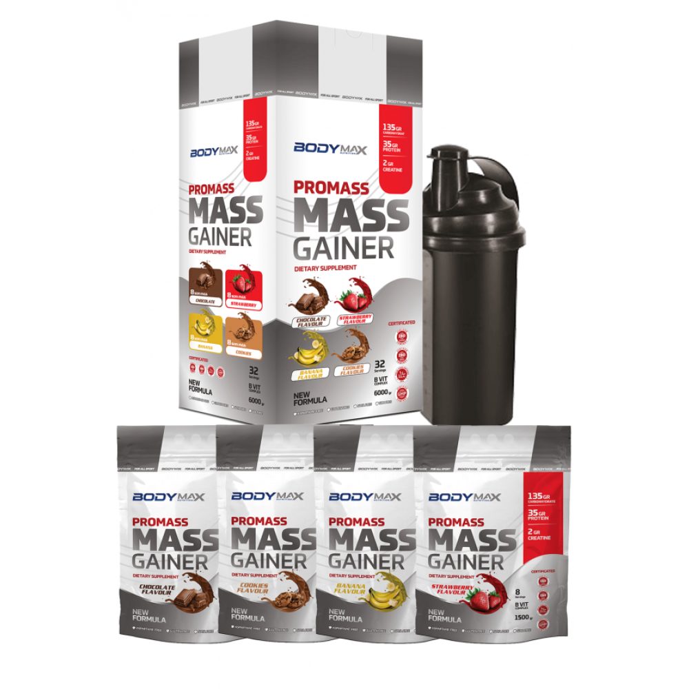 Bodymax Promass 6000 Gr Mix Cikolata Kurabiye Muz Cilek + Shaker Sporcu Besinleri Fiyatı