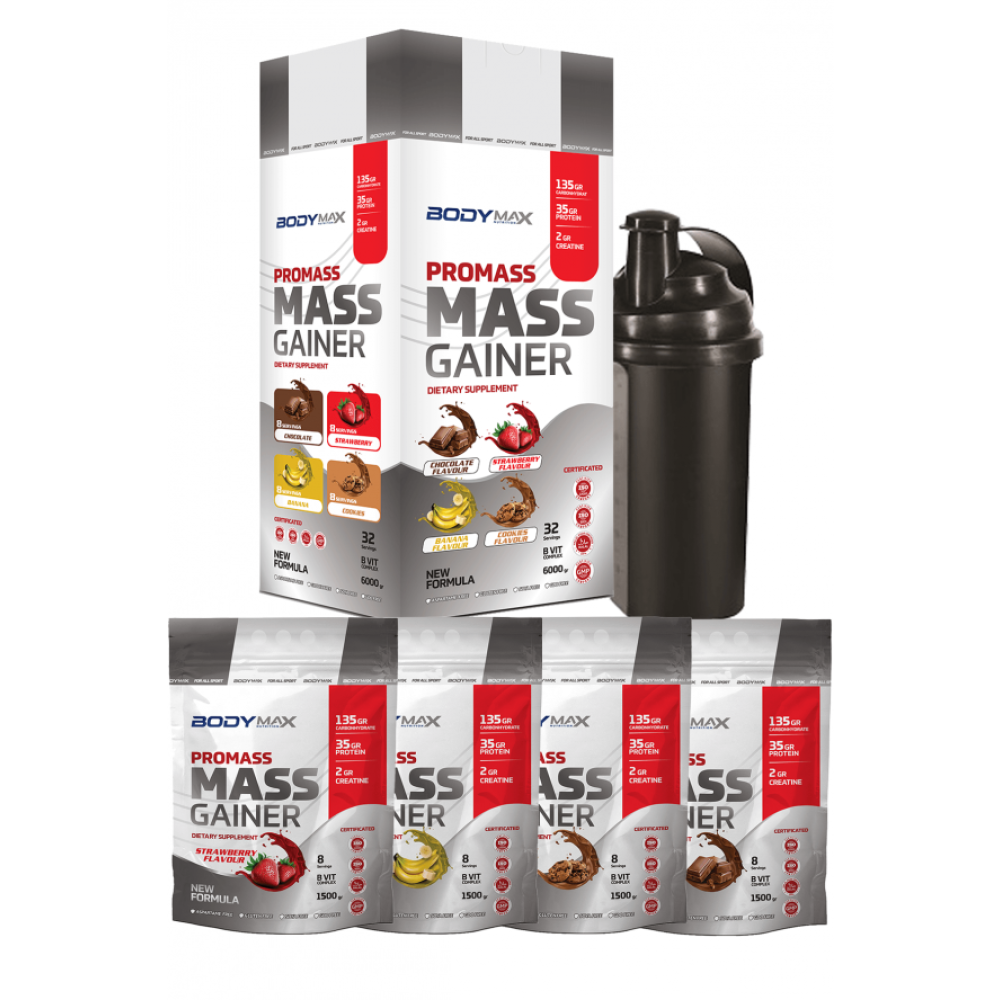 Bodymax Promass 6000 Gr Mix Cilek Muz Kurabiye Cikolata + Shaker Sporcu Besinleri Fiyatı