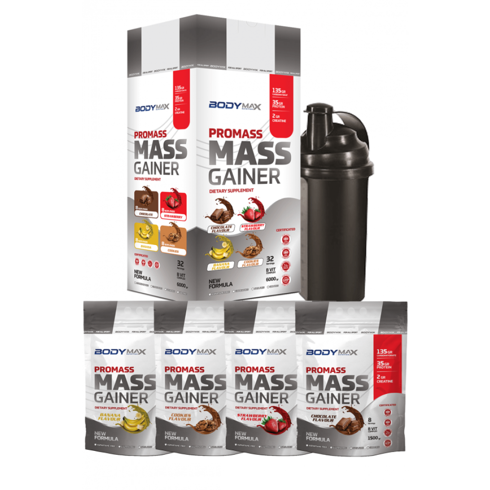 Bodymax Promass 6000 Gr Mix Muz Kurabiye Cilek Cikolata + Shaker Sporcu Besinleri Fiyatı