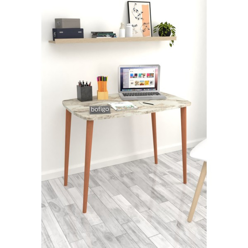 Bofigo Ahşap Ayaklı Çalışma Masası Bilgisayar Masası 60 x 90 cm - Beyaz Mermer Çalışma Masası Fiyatı