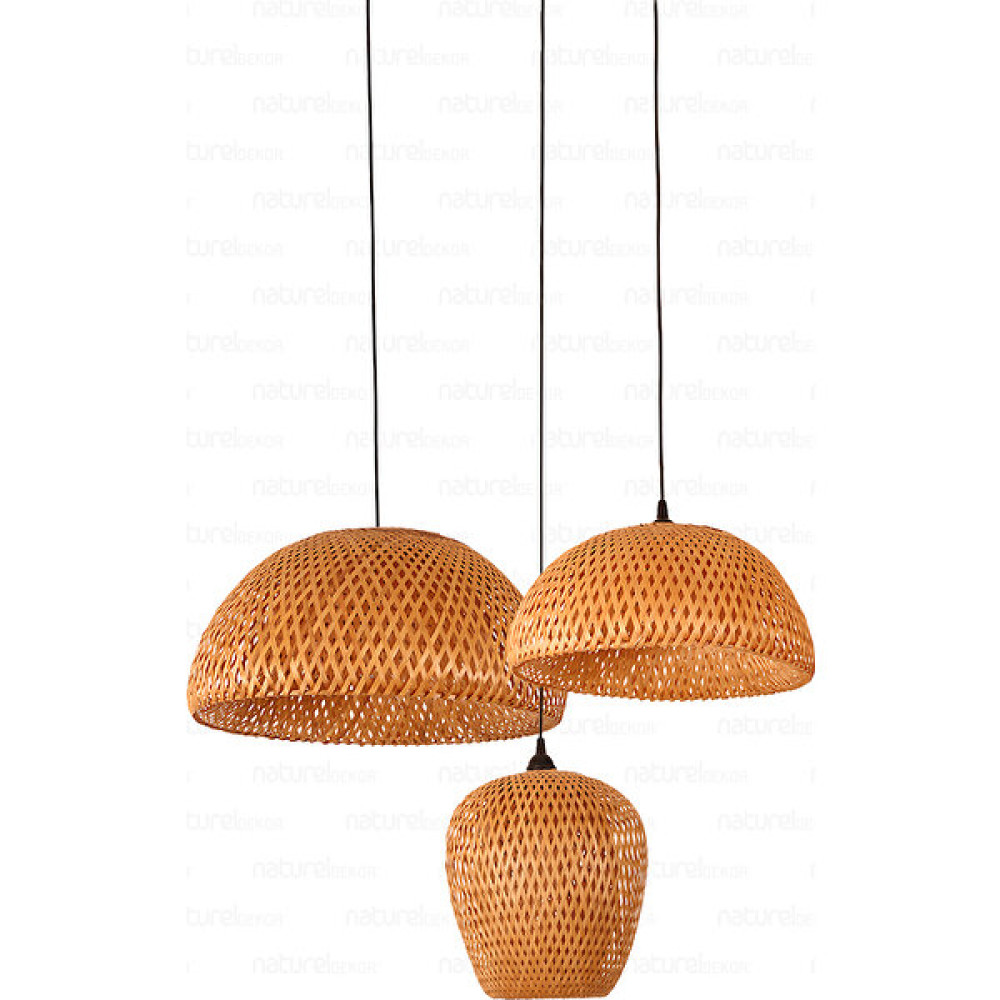 Bohem Bambu Boja Pendant 3'lü Set Sarkıt Avize Lamba - Iskandinav, Modern, Bohem, Rattan Aydınlatma Avize Fiyatı
