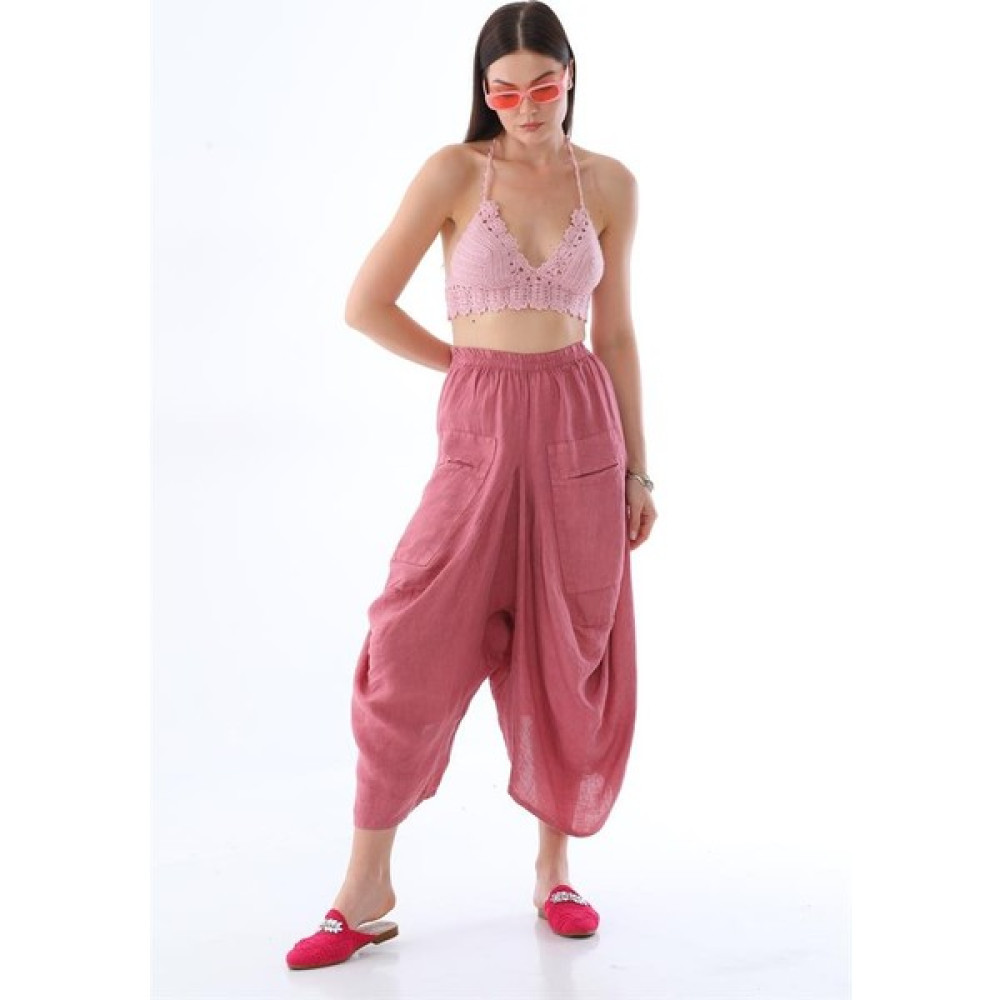 Bohem Stil Italyan Cepli Keten Şalvar Pantolon CMN00154 Kadın Pantolon Fiyatı