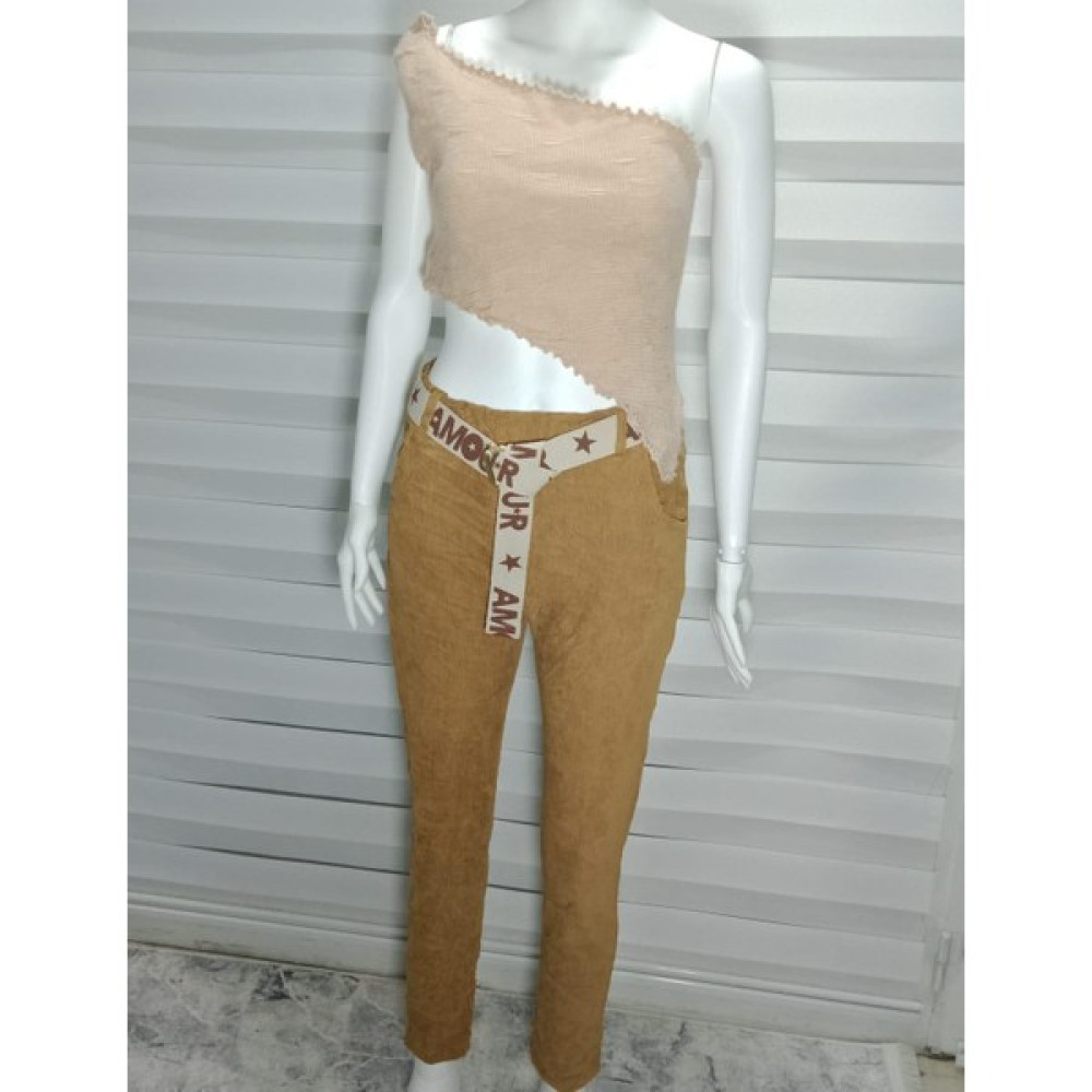 Bohem Stil Italyan Ince Fitilli Kadife Likralı Kemerli Skiny Pantolon Kadın Pantolon Fiyatı
