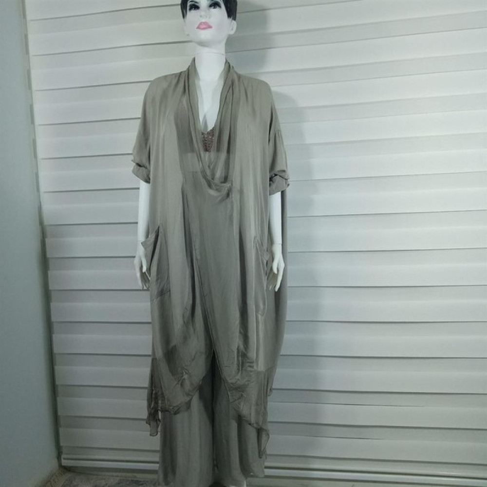 Bohem Stil Italyan Ipek Detaylı Oversize Kap Bluz- Wes Pantolon Takım Kadın Pantolon Fiyatı