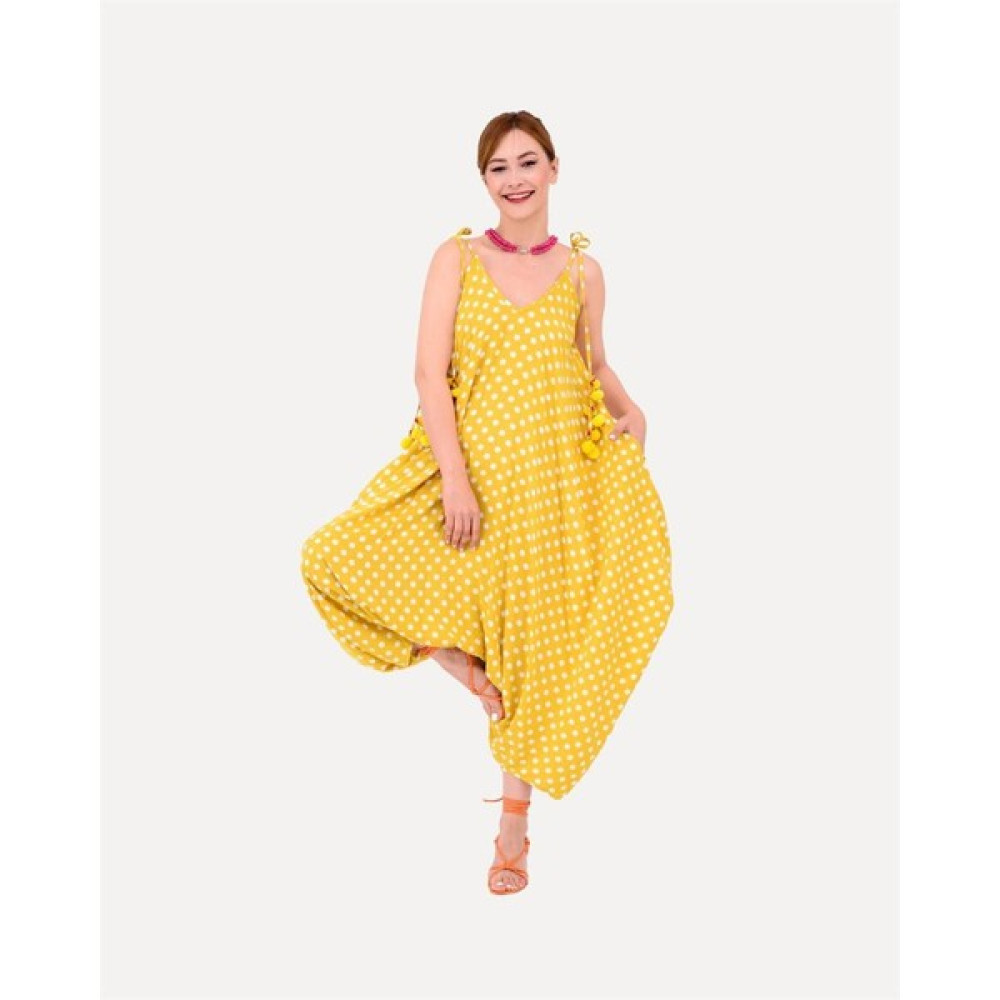 Bohem Stil Sarı Puantiyeli Patchwork Otantik Şalvar Tulum Bayan Tulum ve Salopet Fiyatı
