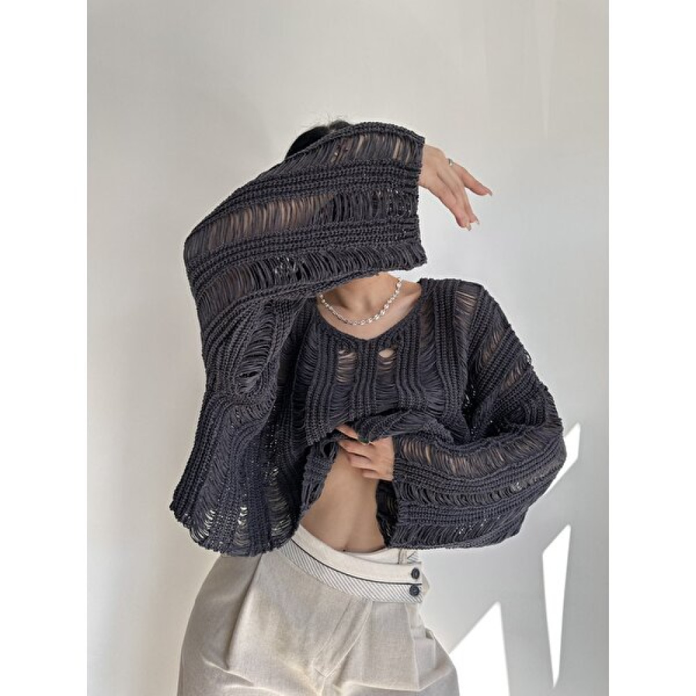 Bohemai Ajur Füme Organik Triko Crop Bluz Fiyatı