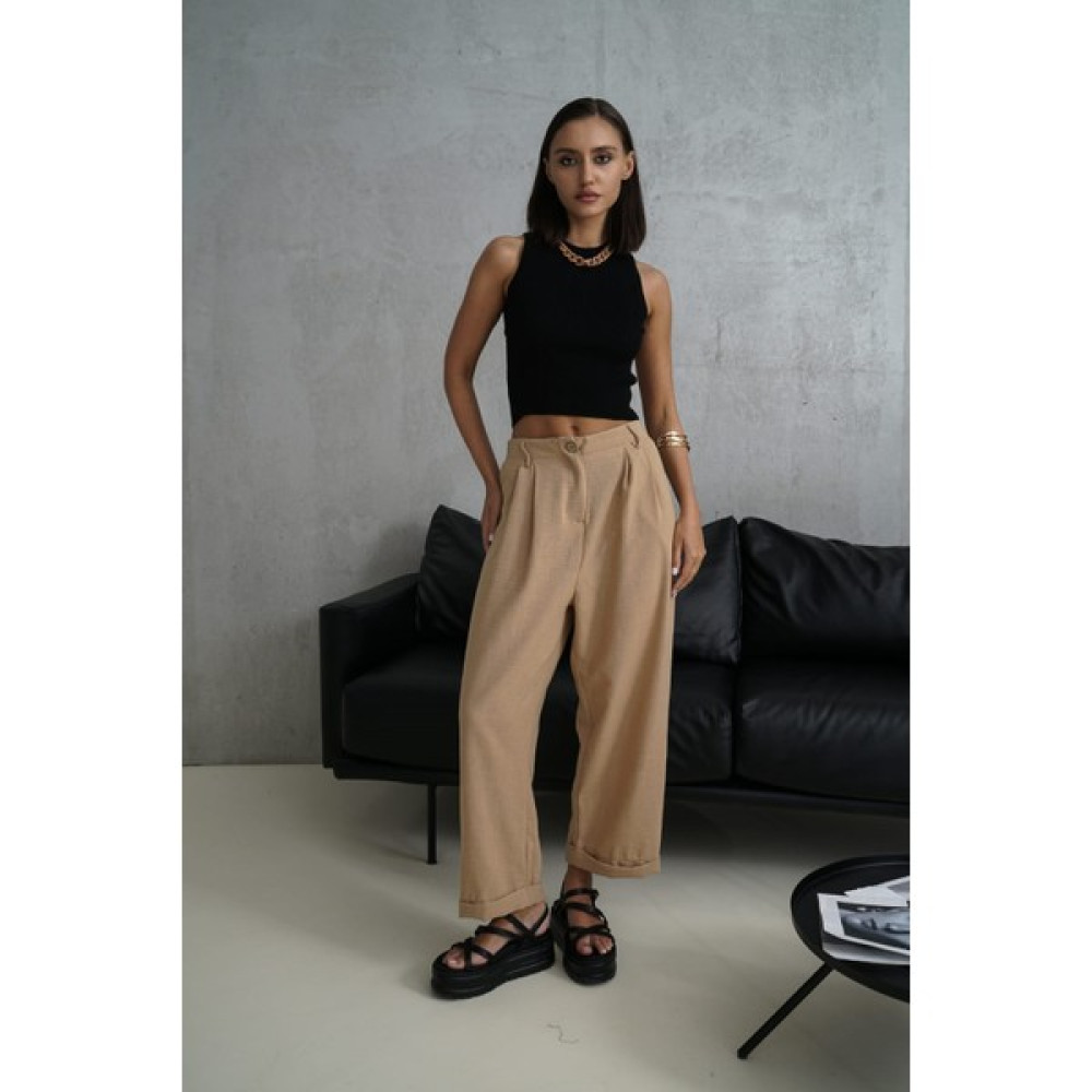 Bohemai Twill Karamel Keten Pantolon Kadın Pantolon Fiyatı