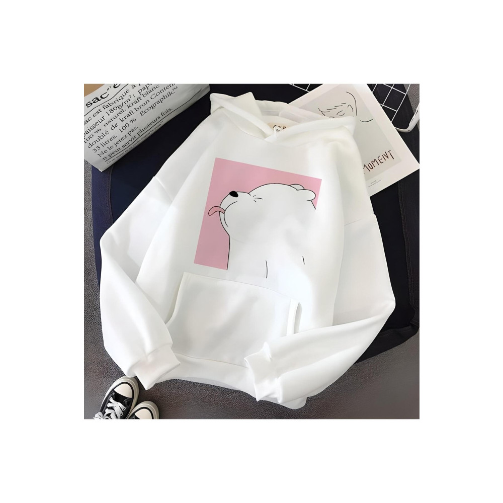BOHEMGİYİM Kadın Beyaz Kapüşonlu Baskılı Kanguru Cepli Rahat Kesim Oversize Sweatshirt M Beden Bayan Sweatshirt Fiyatı