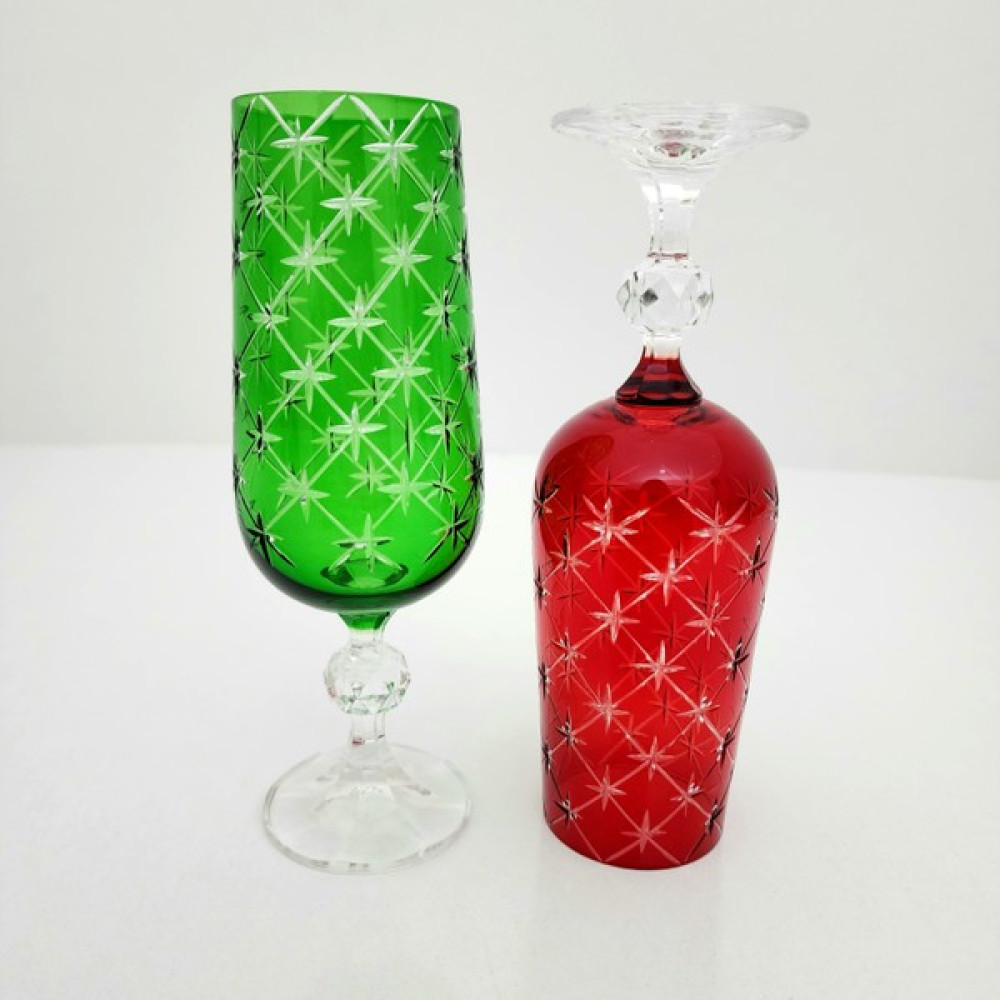 Bohemia Leonarte Casa Menşeli Bohemia Stars 180ML Kristal 2 Parça Kadeh Bardak Takımı (Kırmızı-Yeşil) - Renkli - 180 ml Fincan / Bardak / Kahve Takımı Fiyatı