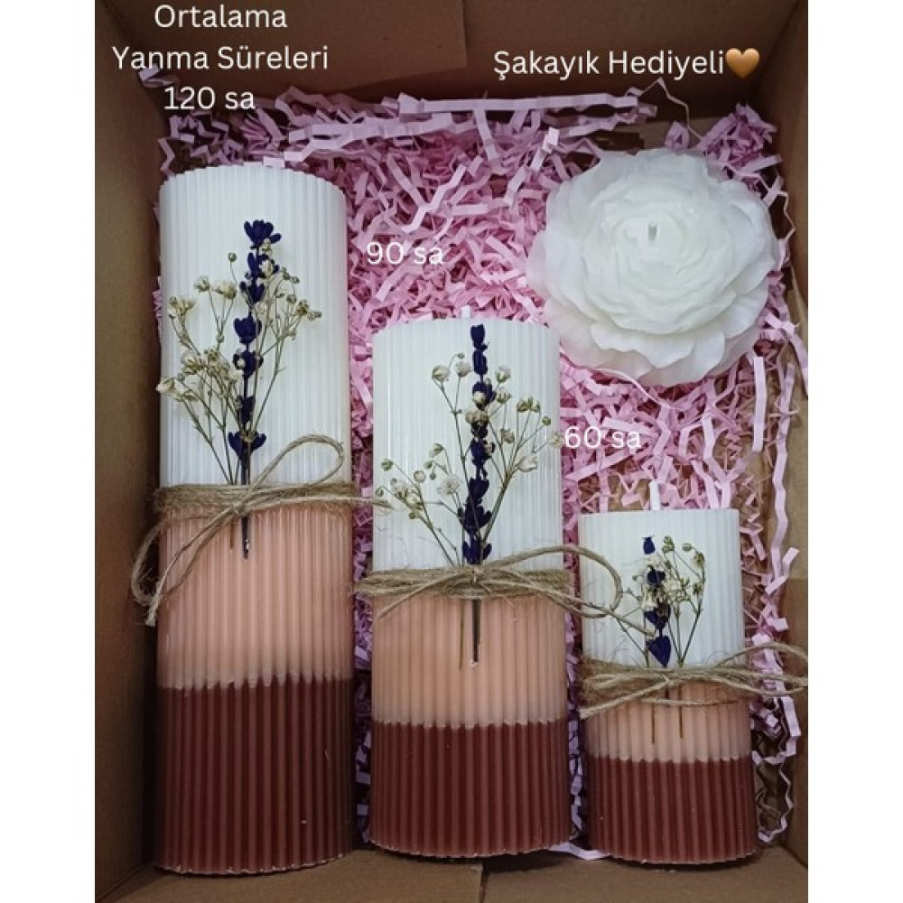 Bohemian Baton Vanilya & Lavanta Kokulu 3'lü Dekoratif Mum Seti - Beyaz - Kahverengi Dekoratif Mum Fiyatı