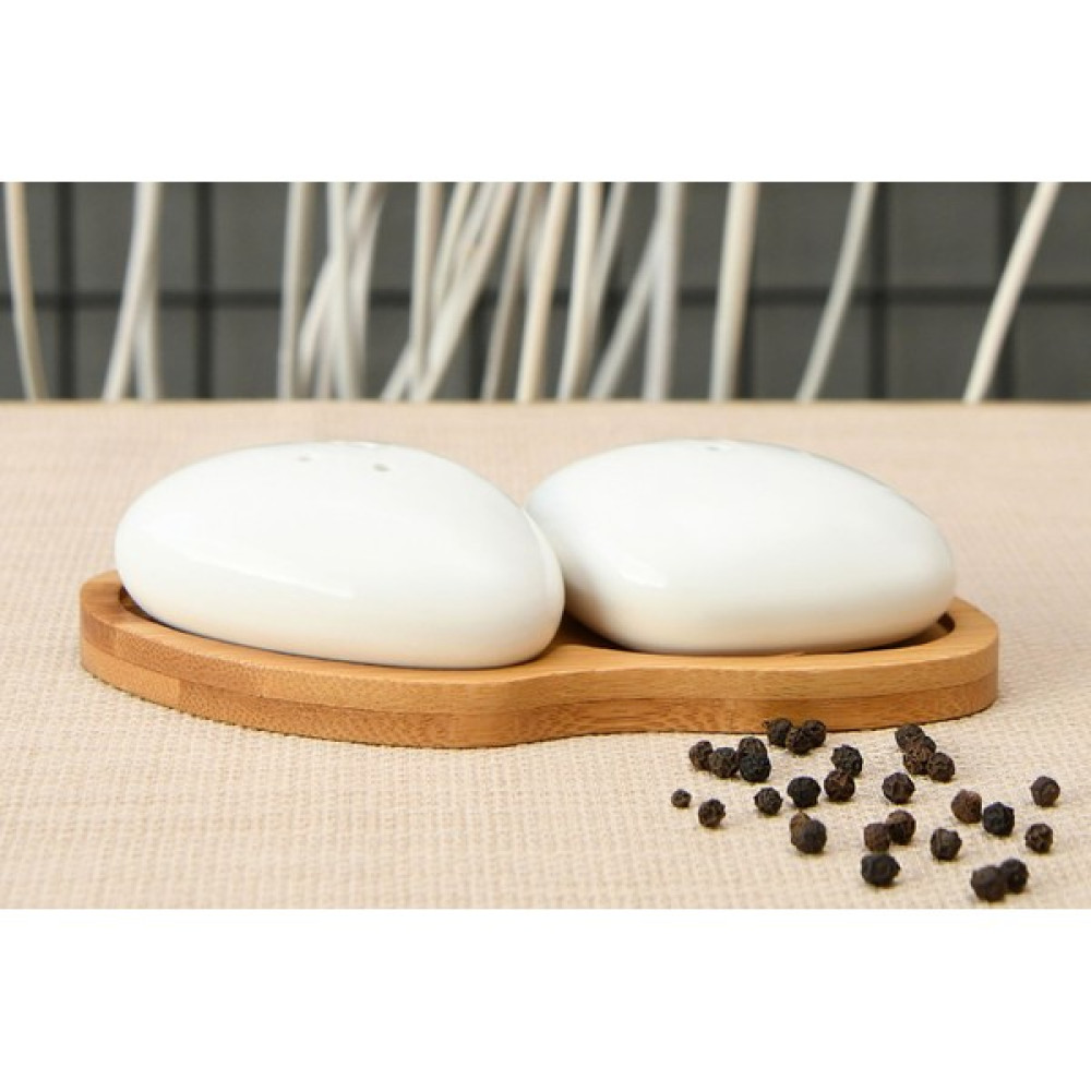Boho Bazzar Bambu Altlıklı Porselen Stone Tuzluk ve Biberlik 16*3,5cm - Krem - 1 lt Baharat Setleri & Baharatlıklar Fiyatı