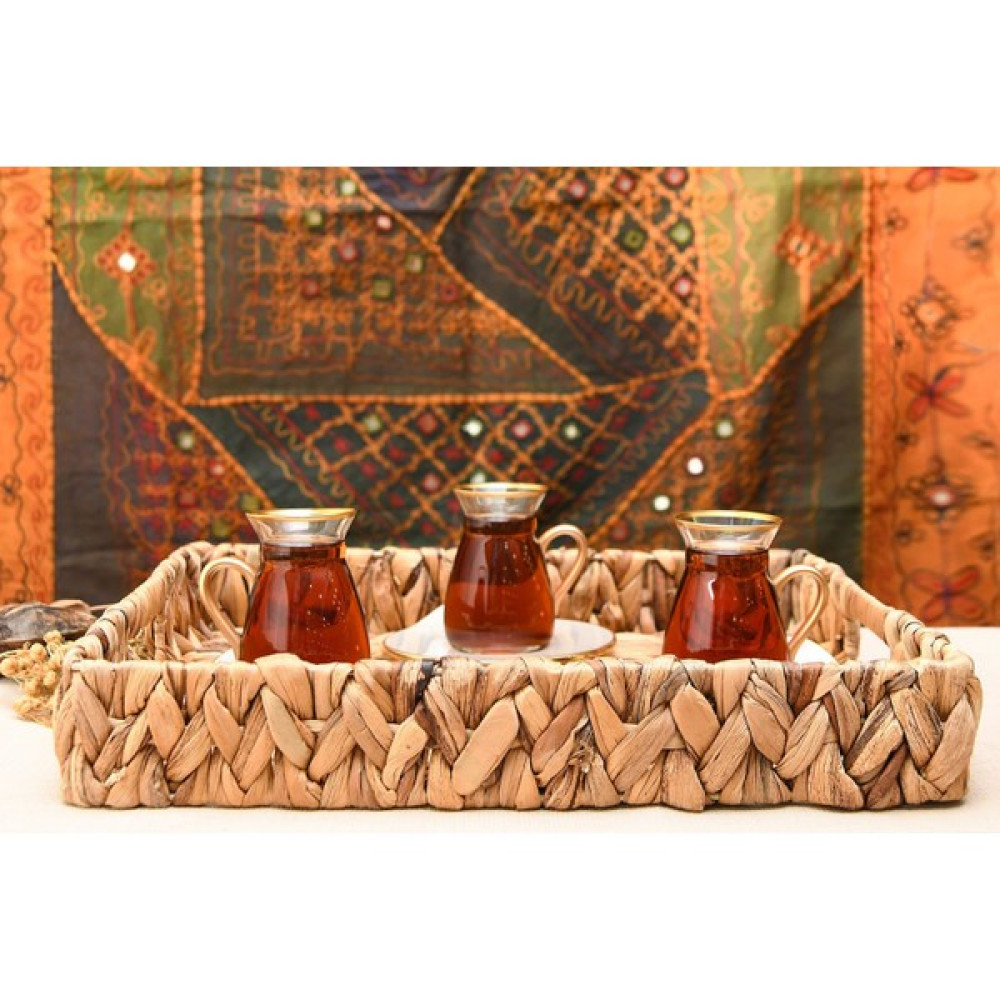 Boho Bazzar Hasır El Yapımı Kalın Örgü Dikdörtgen Tepsi 40*31*6 cm Servis Tepsisi Fiyatı