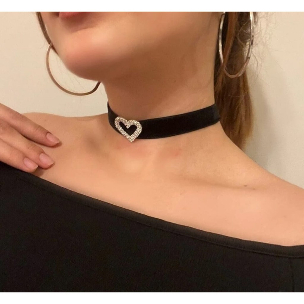 Boho Kadife Kurdeleli Kalpli Kristal Taşlı Choker Tasma Kolye - Gümüş Evcil Hayvan Ürünleri Fiyatı