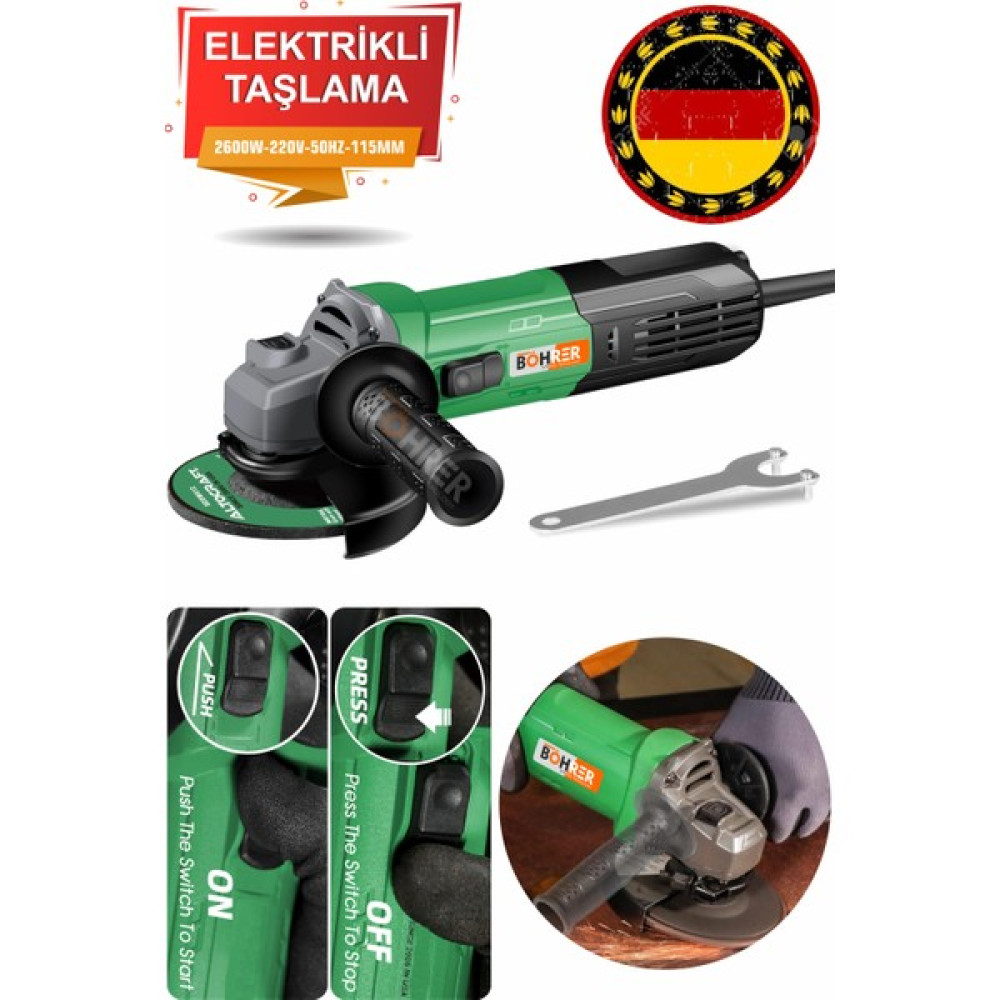 Böhrer 115 mm 2600W Elektrikli Açılı Avuç Taşlama Makinesi, Profil Kesme , Mermer Zımparalama , Demir Kesme Taşlama Makinesi Fiyatı