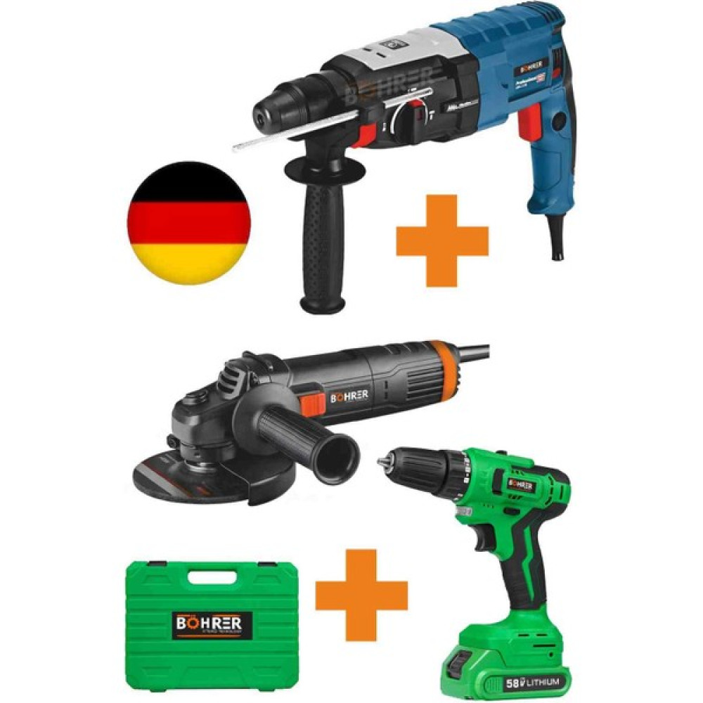 Böhrer 3'lü 3200W Kırıcı Delici Hilti + V58 5000MAH Akülü Vidalama + 2100W 125 mm Demir Kesme Taşlama Makine Kırıcı Deliciler & Kırıcılar Fiyatı