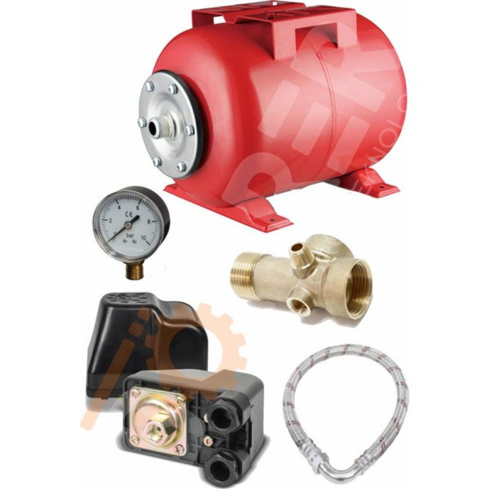 Böhrer CRW50-İ 50 Lt Full Set Yatay Hidrofor Genleşme Tankı - Manometre + Durug Şalter + Beşyol + 70CM Flex - Siyah Su Motoru Fiyatı
