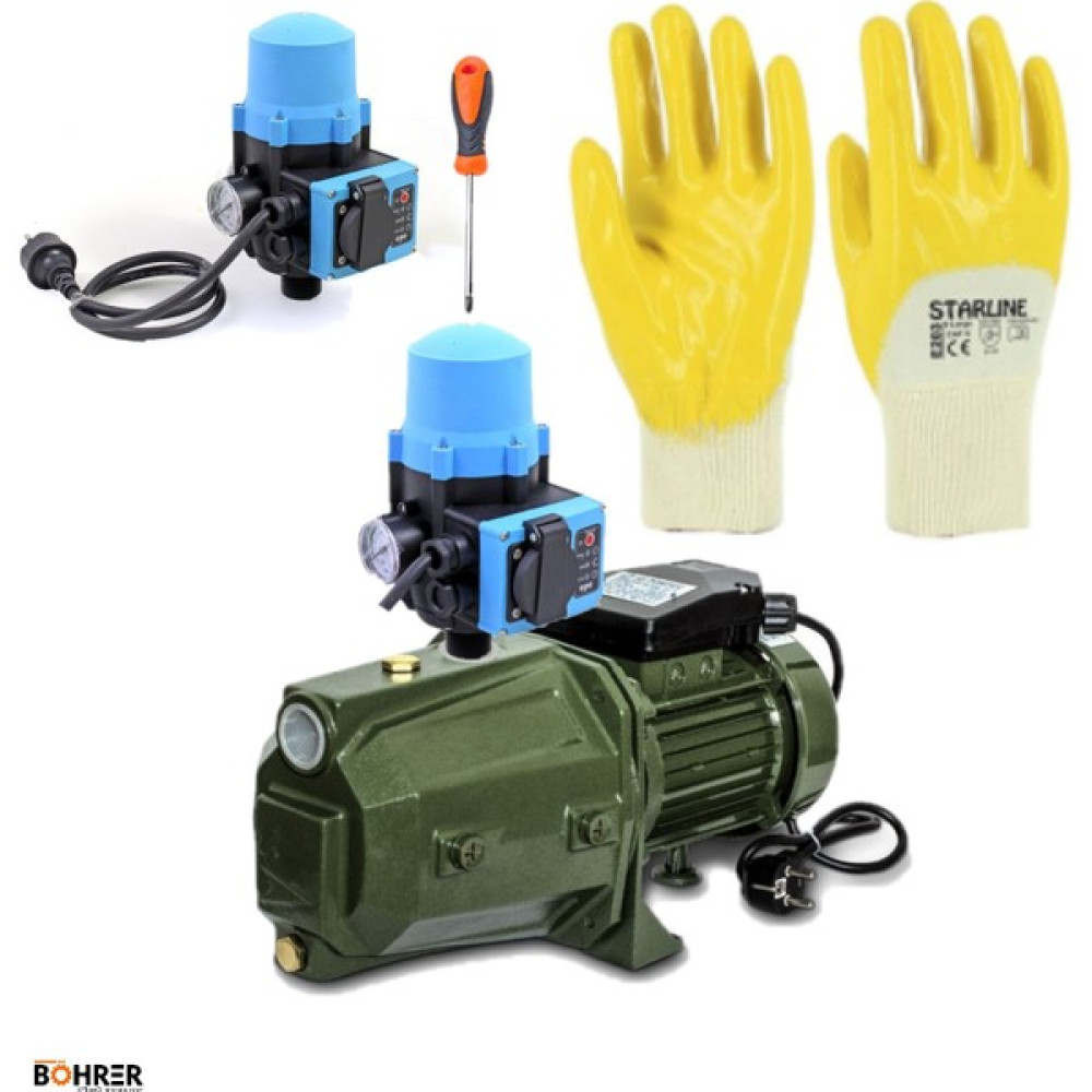 Böhrer JET100 Jet Tipi Pompalı 1 Hp 1'' Parmak Hidrofor Su Pompası Paket Hidrofor Set + Eldiven Su Motoru Fiyatı