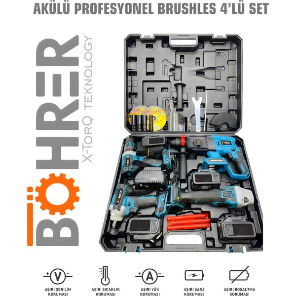 Böhrer Muhteşem 4'lü Set Akülü - (Darbeli Vidalama-Taşlama-Kırıcı Delici-Somun Sıkma)+4 Adet Batarya Kırıcı Deliciler & Kırıcılar Fiyatı