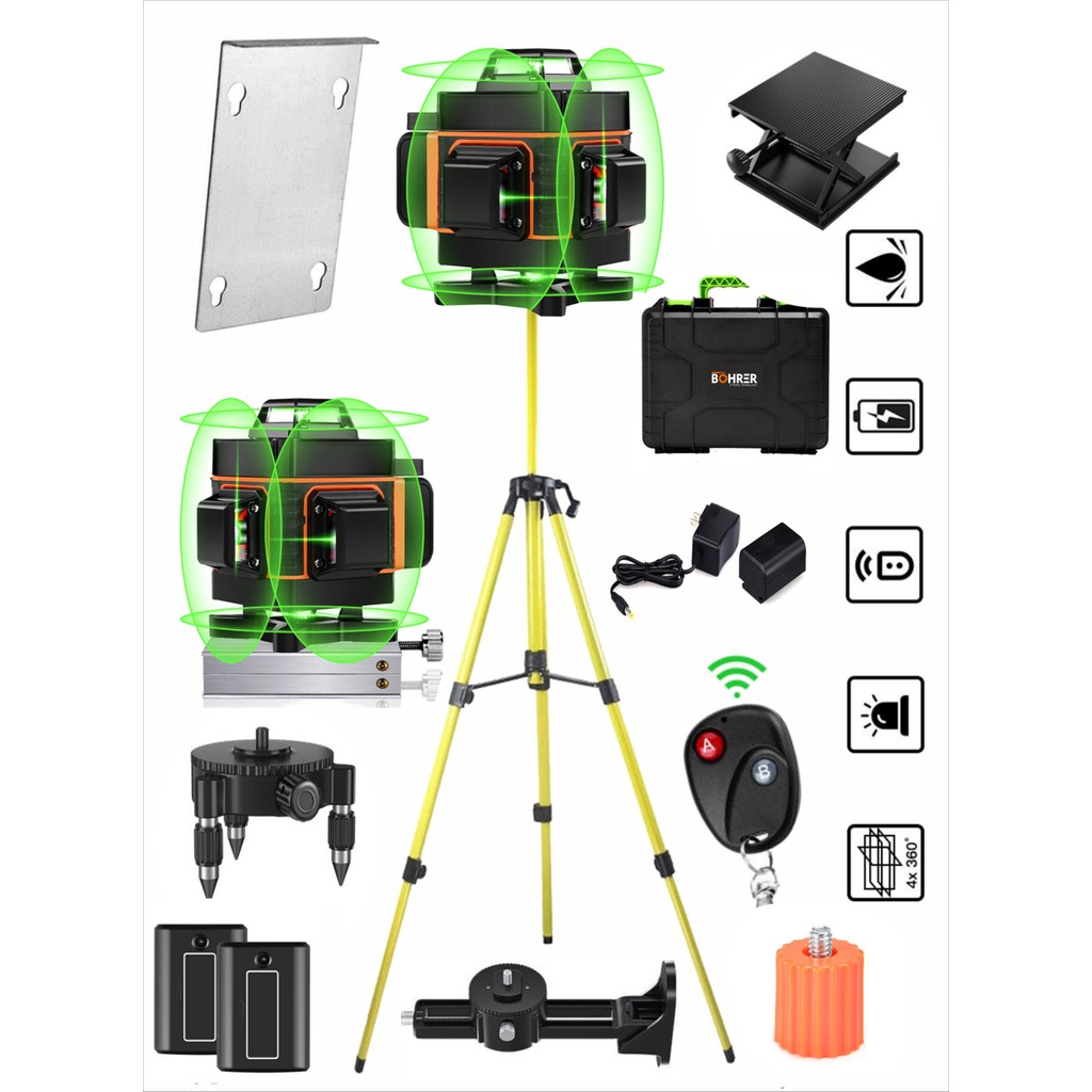 Böhrer Profesyonel 2x Li-On Batarya 4X360 16 Satır Otomatik Hizalama Çapraz Çizgi Lazer + Kumanda+Tripod TV Aksesuarları Fiyatı