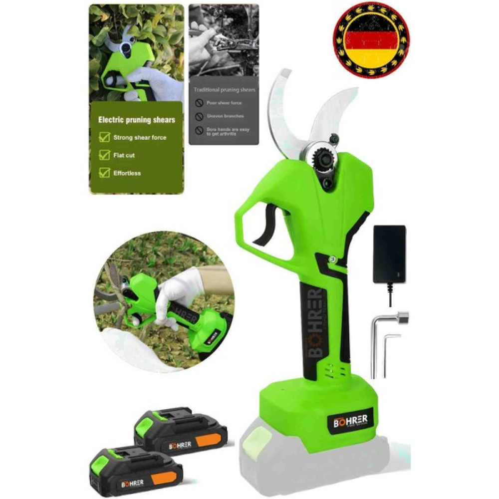 Böhrer Profesyonel V258 5 Ah 30 mm Çift Kademeli Kömürsüz Dark Green Akülü Budama Makası ve Budama Makinesi Dal Budama Makineleri Fiyatı