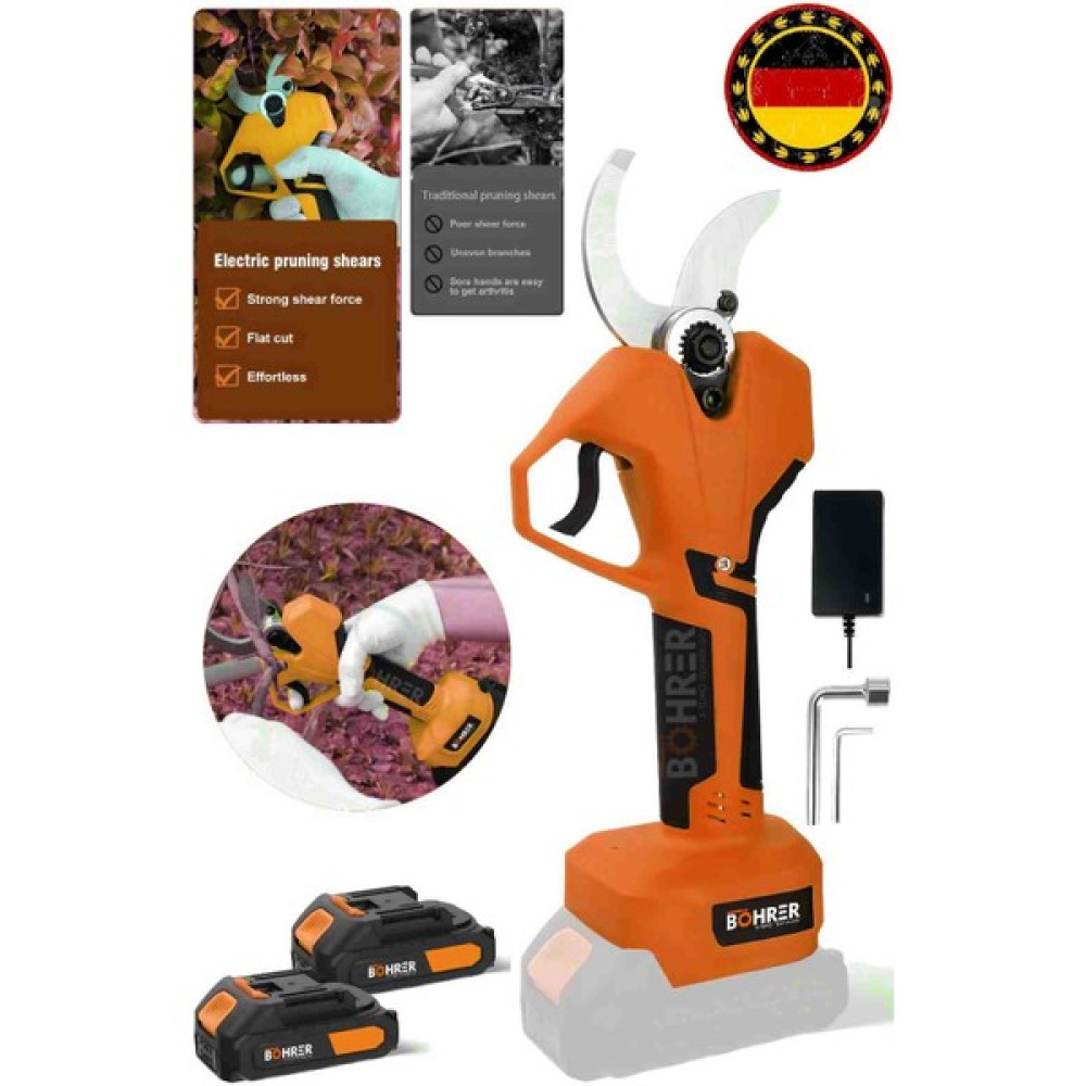 Böhrer Profesyonel V258 5 Ah 30 mm Çift Kademeli Kömürsüz Dark Orange Akülü Budama Makası ve Budama Makinesi Dal Budama Makineleri Fiyatı