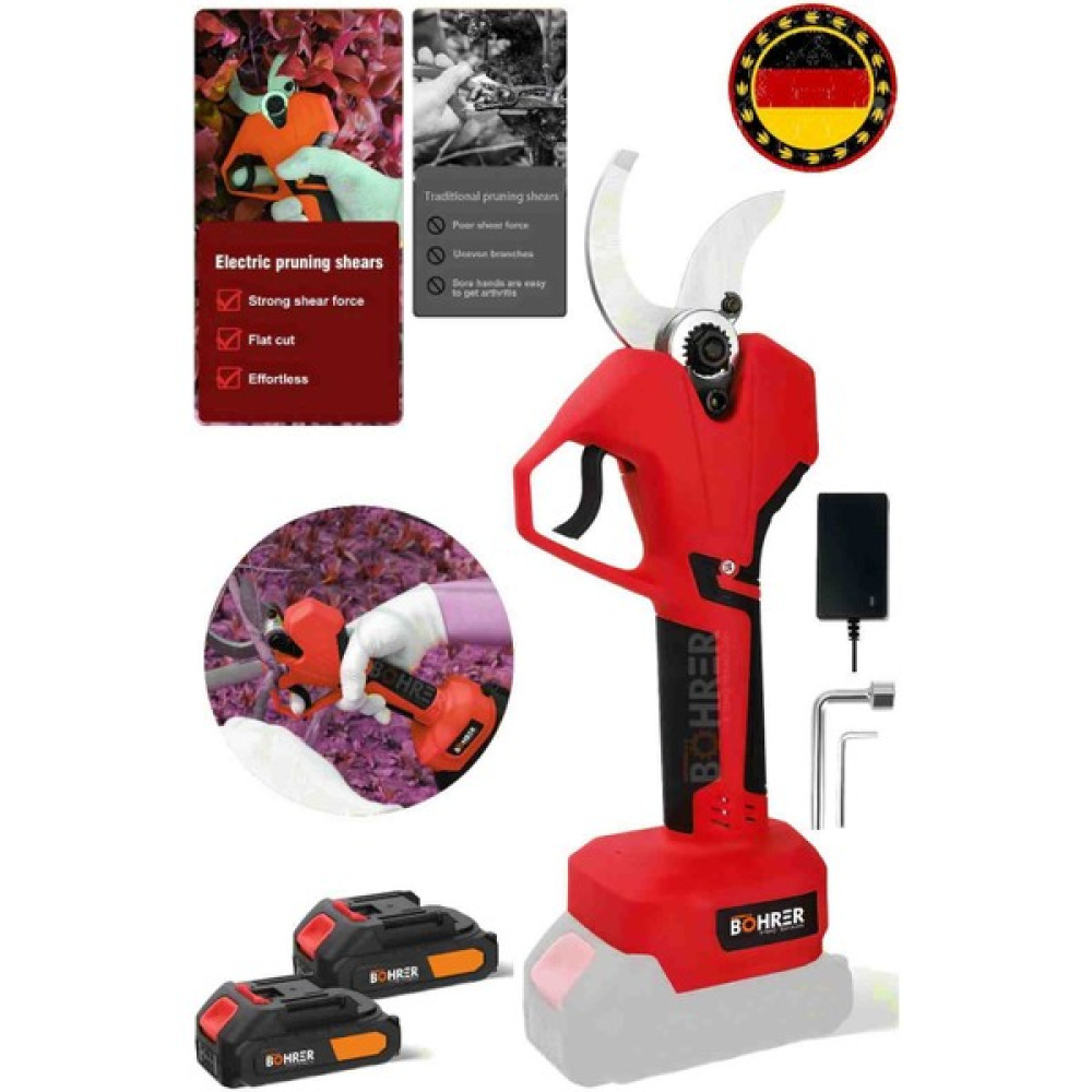 Böhrer Profesyonel V258 5 Ah 30 mm Çift Kademeli Kömürsüz Dark Red Akülü Budama Makası ve Budama Makinesi Dal Budama Makineleri Fiyatı
