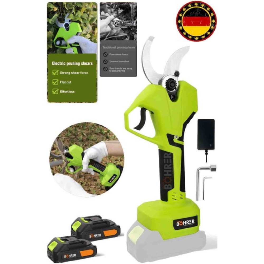 Böhrer Profesyonel V258 5 Ah 30 mm Çift Kademeli Kömürsüz Green Akülü Budama Makası ve Budama Makinesi Dal Budama Makineleri Fiyatı