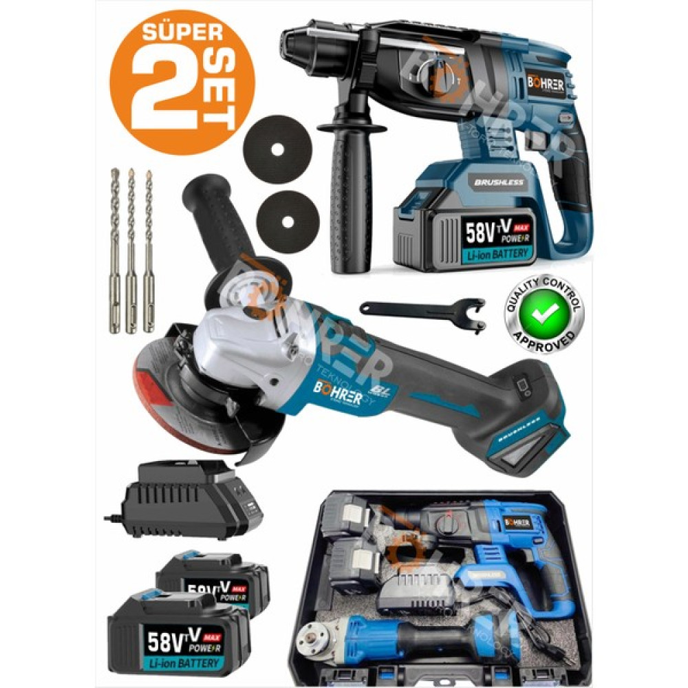 Böhrer Ultra 2'li Set 58VF 5000MAH Pnömatik Akülü Kırıcı Delici Hılti ve Akülü Taşlama Spiral -2X58VF Batarya Kırıcı Deliciler & Kırıcılar Fiyatı