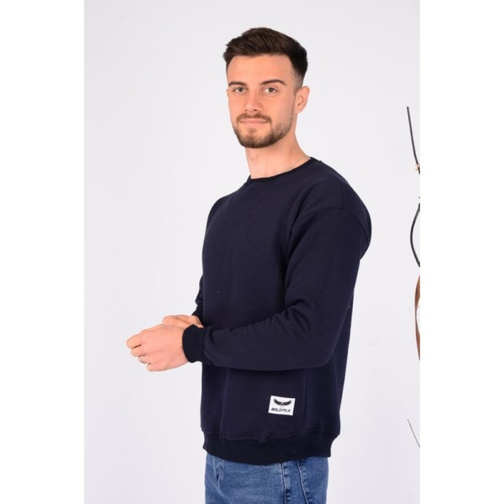 Bold Pıle Bisiklet Yaka Unisex Oversize Lacivert Basic Sweatshirt Erkek Sweatshirt Fiyatı