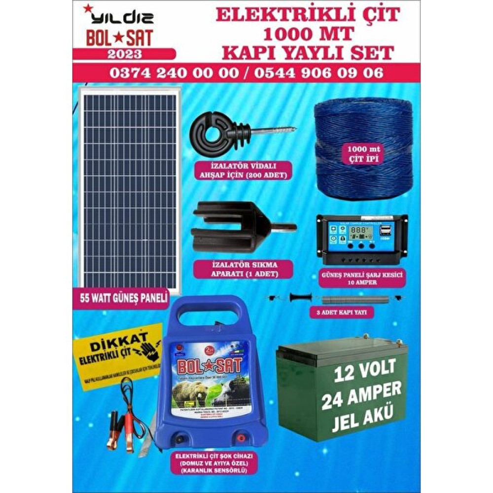 Bolsat Elektrikli Çit Seti Domuz ve Ayı 1000 Mt Lik Kapı Yaylı Paket Bahçe Çiti Fiyatı