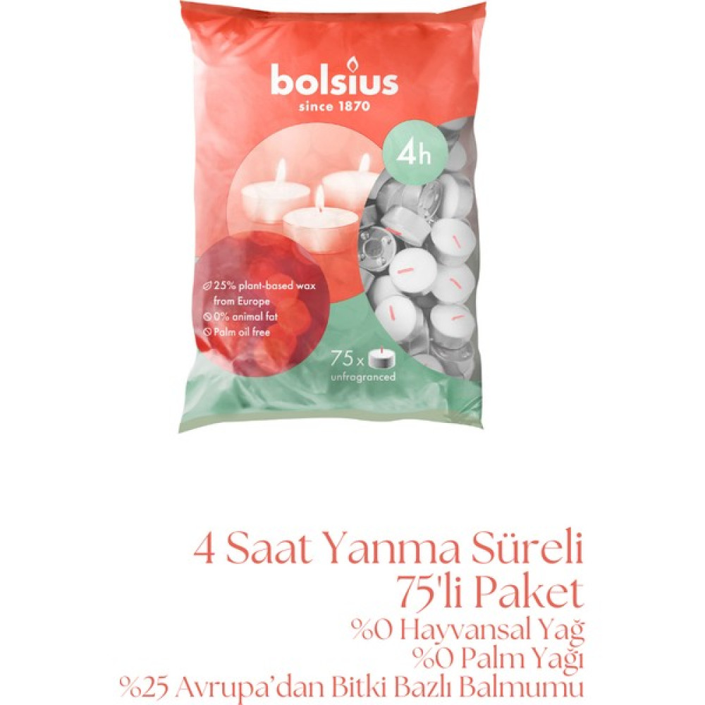 Bolsius Tealight Mumlar - Beyaz - 75'li Paket - 4 Saatlik Uzun Yan ma Süresi - Ev Mumları - İç Dekorasyon - Kokusuz - Damlama Yok - Dumansız - Doğa... Dekoratif Mum Fiyatı