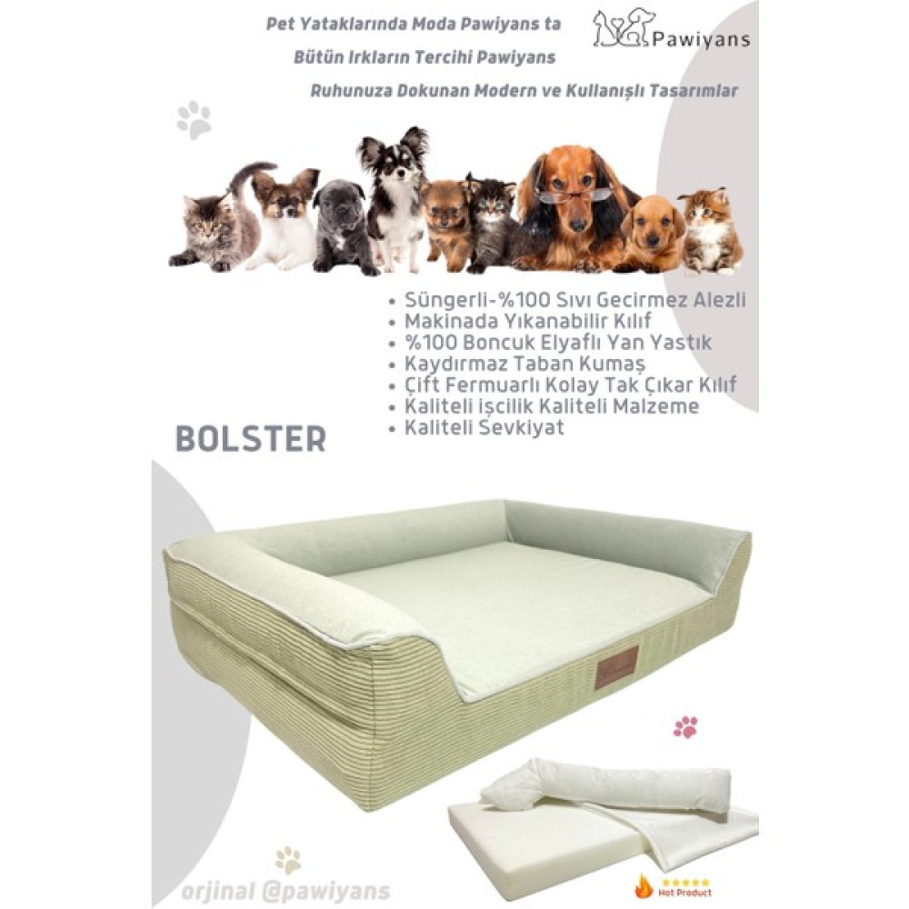Bolster Üst Kalite Köpek Yatağı Süngerli Kılıflı Sıvı Geçirmez Alezli 2 Fermuarlı - Açık Yeşil - 69 x 92 x 24 cm Evcil Hayvan Ürünleri Fiyatı