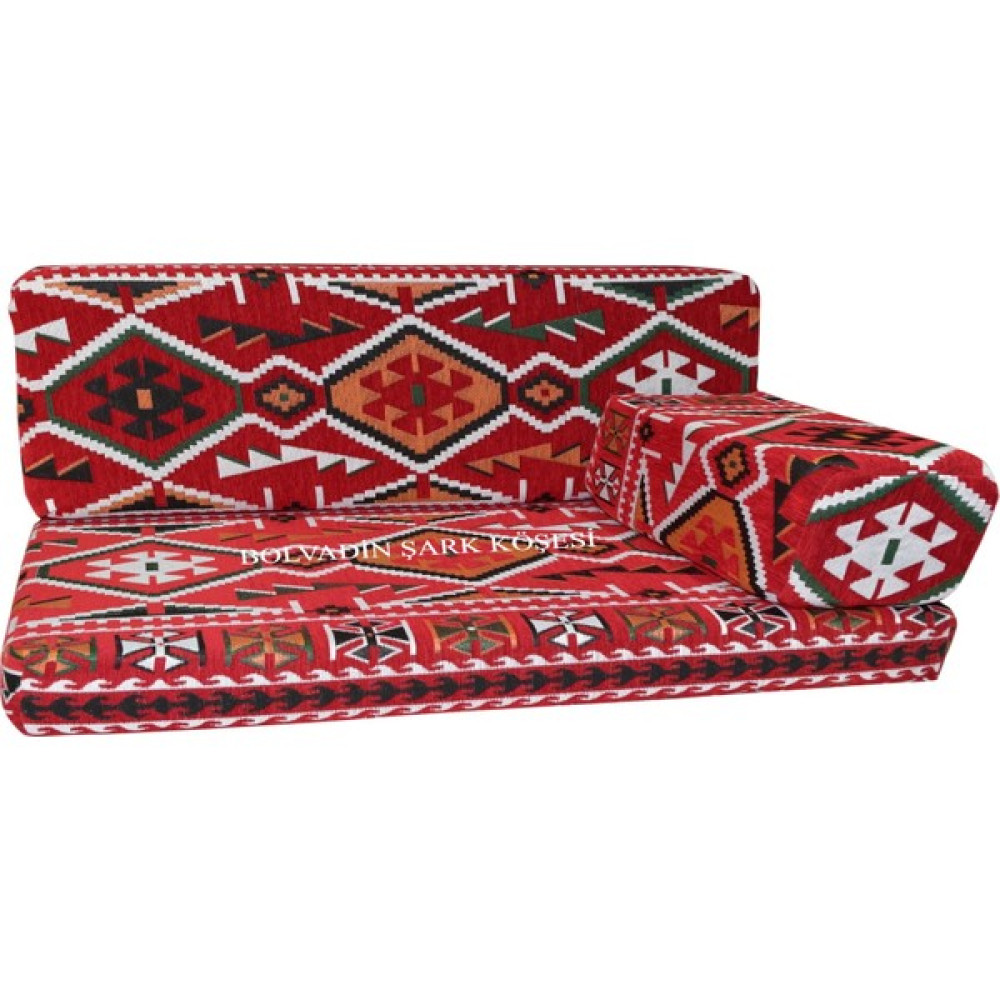 Bolvadin Şark Köşesi MTK405-401 Şark Köşesi Kırmızı Halı Ds. Üçlü Minder Takımı 120LİK Puf Fiyatı
